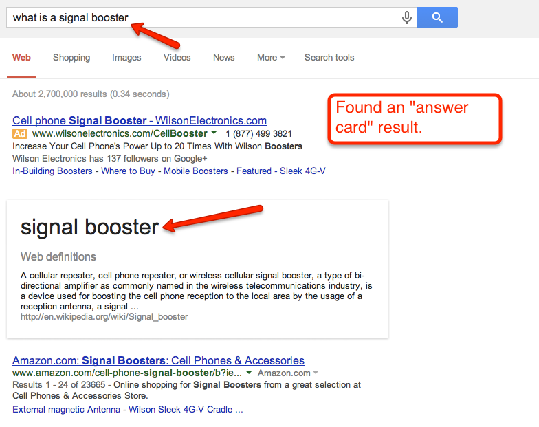 google answer card result