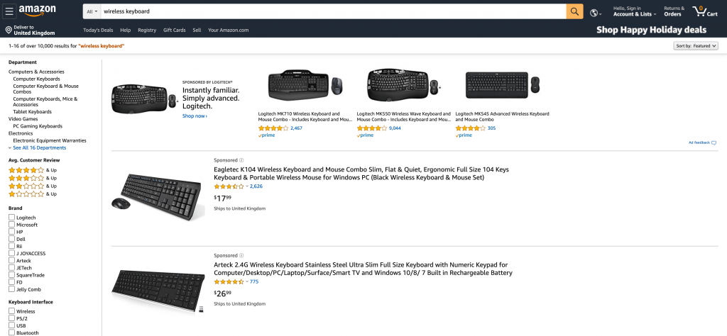 Amazon.com screen capture with search results