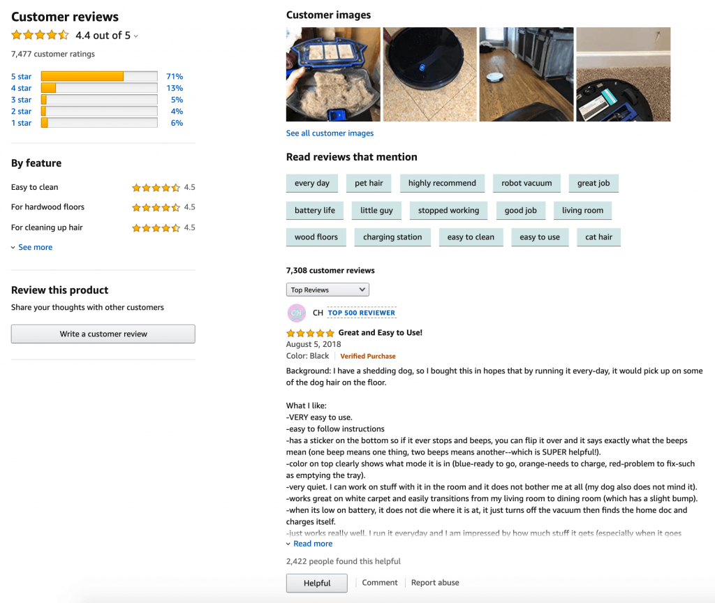 Amazon.com screen capture showing the customer reviews section of a product page