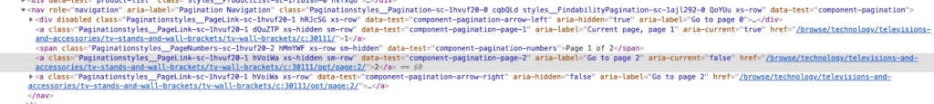 HTML code for pagination with href links highlighted.