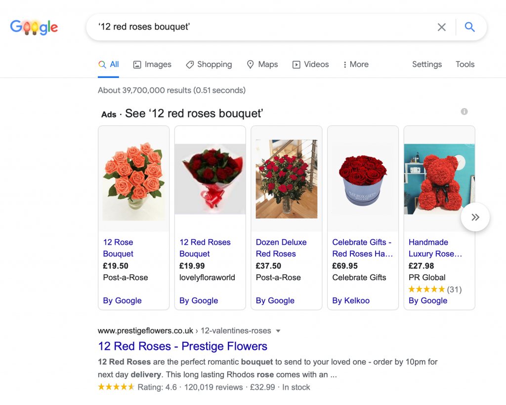 long tail keywords roses bouquet serp