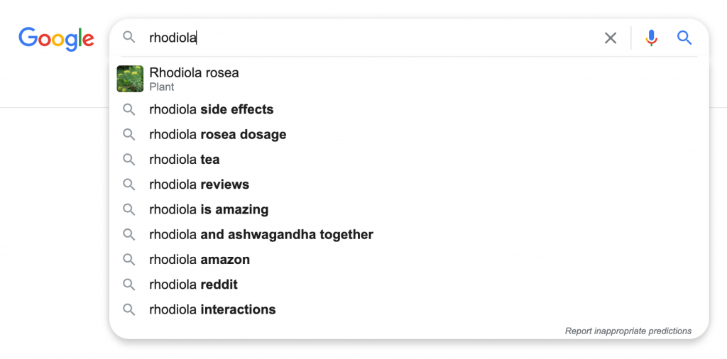 Screenshot with autocomplete suggestions from Google search.