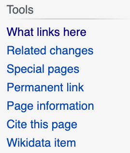 Screenshot showing the Wikipedia Tols menu.