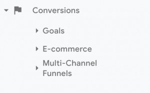 Screenshot with the Conversions menu in Google Analytics.