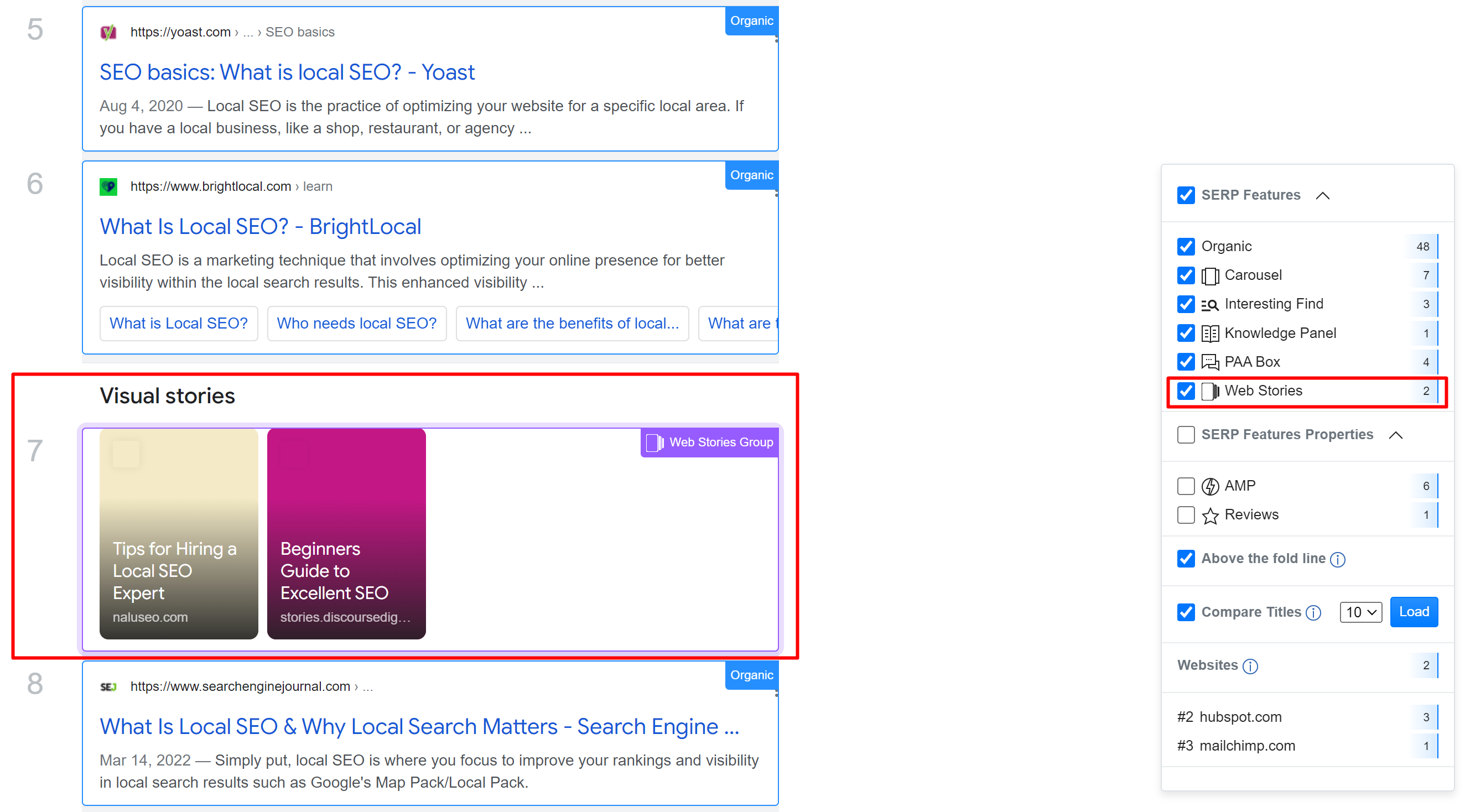 Advanced Web Ranking, visual stories in serp view
